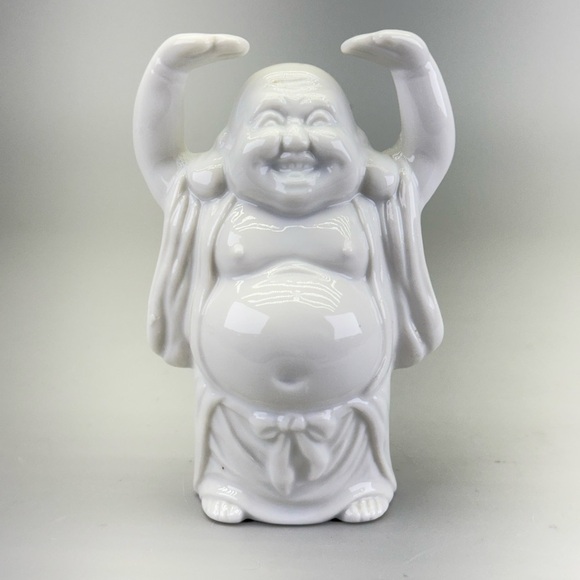 Vintage White Ceramic Laughing Buddha Statue - Picture 1 of 8